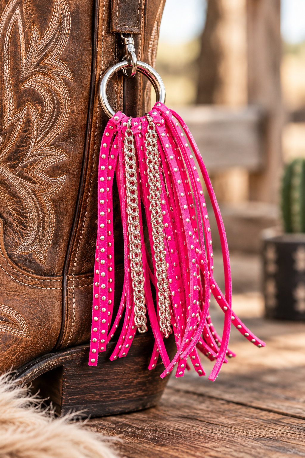 Hot Pink Studded Boot Tassel