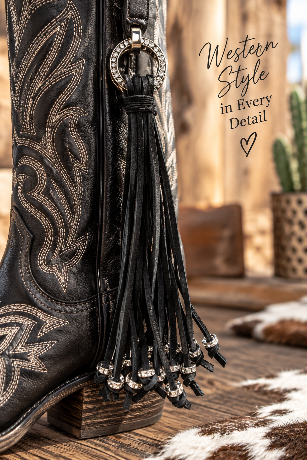 Black Rhinestone Boot Tassel