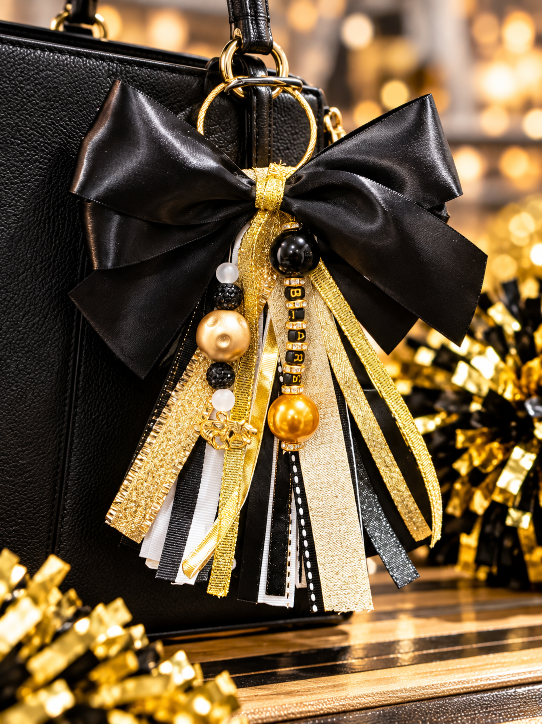 Black and Gold Game Day Purse Bow (Bears)