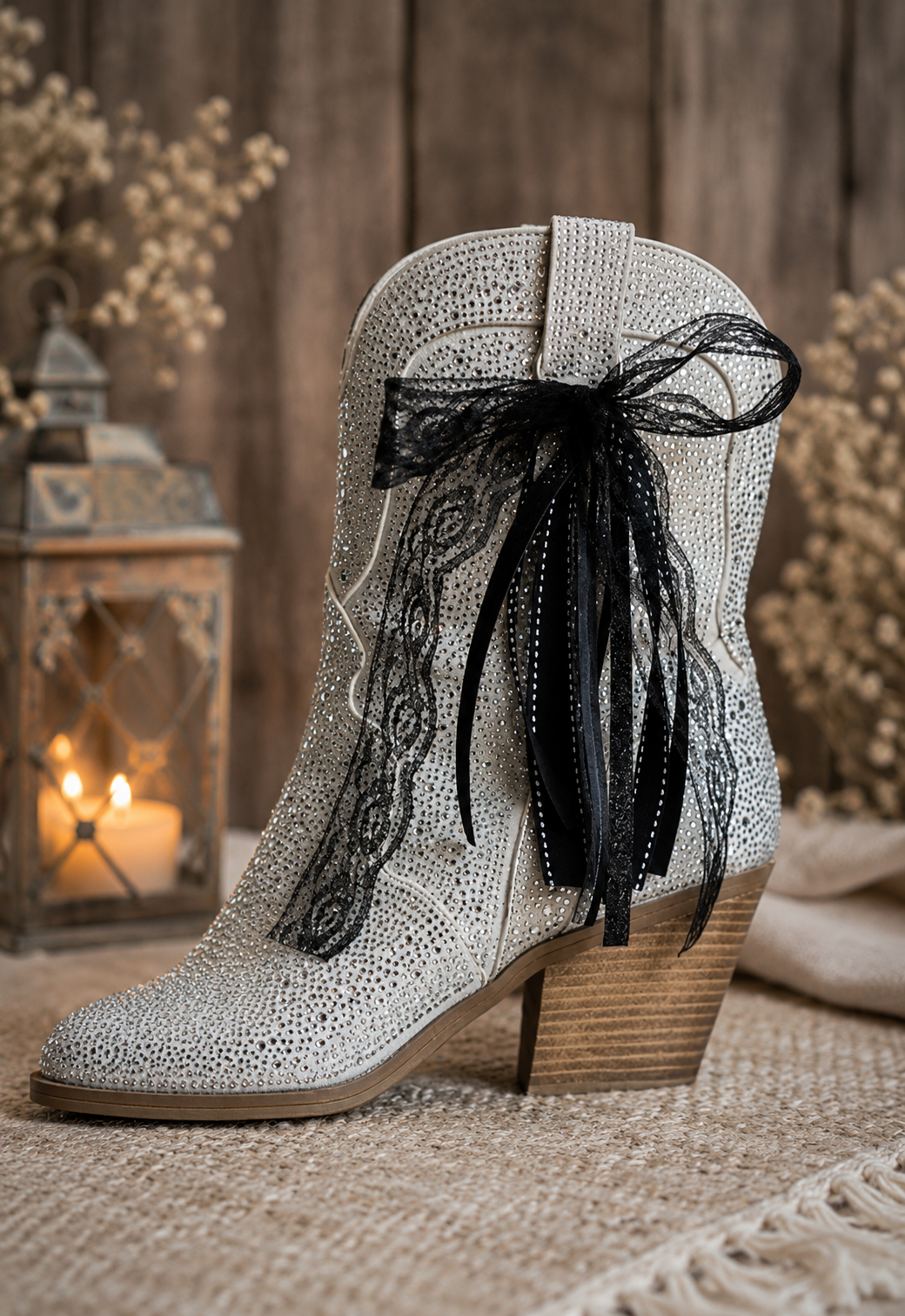 Black Lace Western Boot Bow